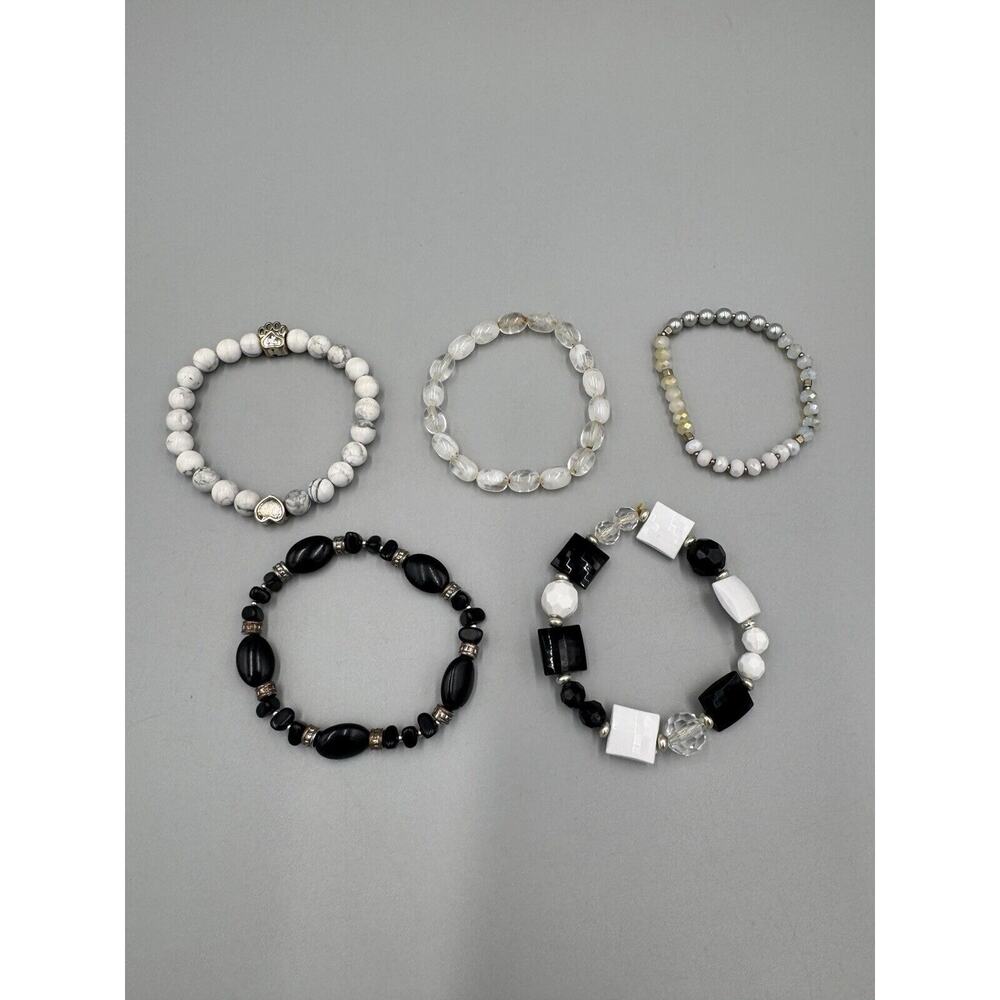 Lot Of 5 Assorted Beaded Bracelets Slide On READ DETAILS